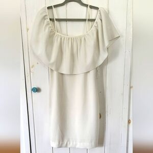 Trina Turk White Crepe Off Shoulder Aloha Dress